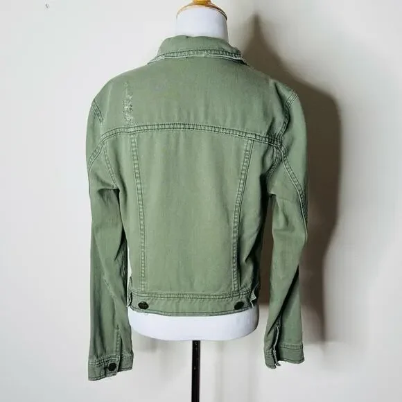 Free People Army Green Cropped Denim Jacket - Picture 7 of 7
